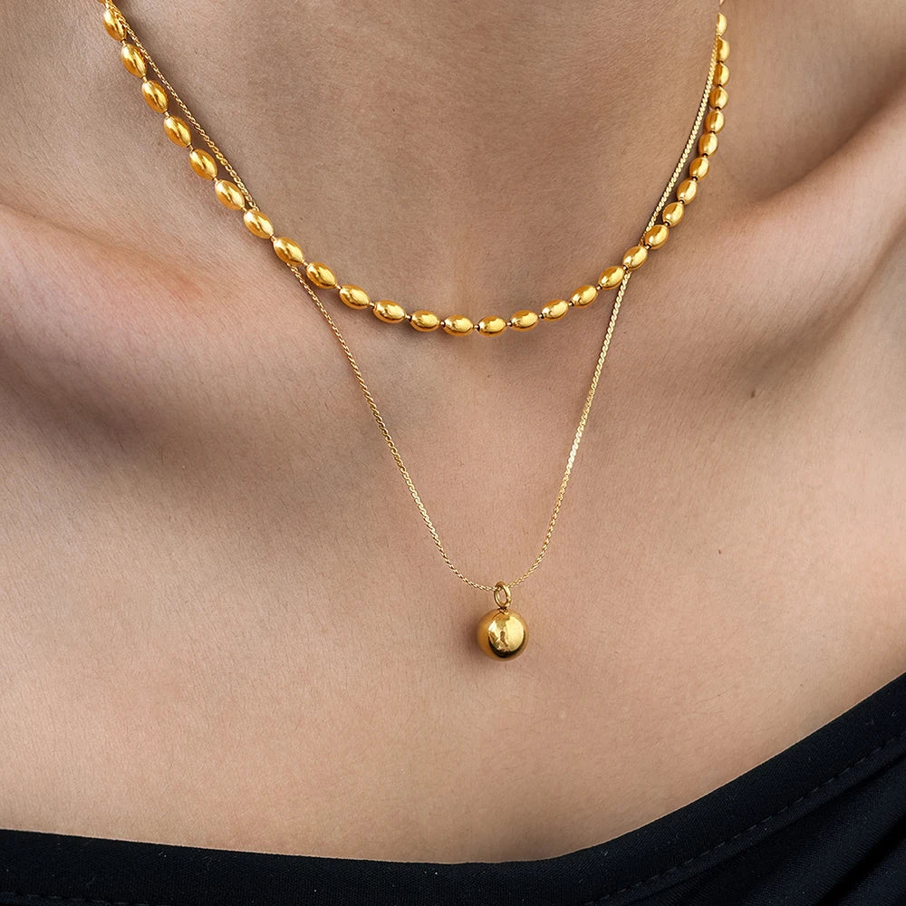 Double Sphere Stainless Steel Necklace
