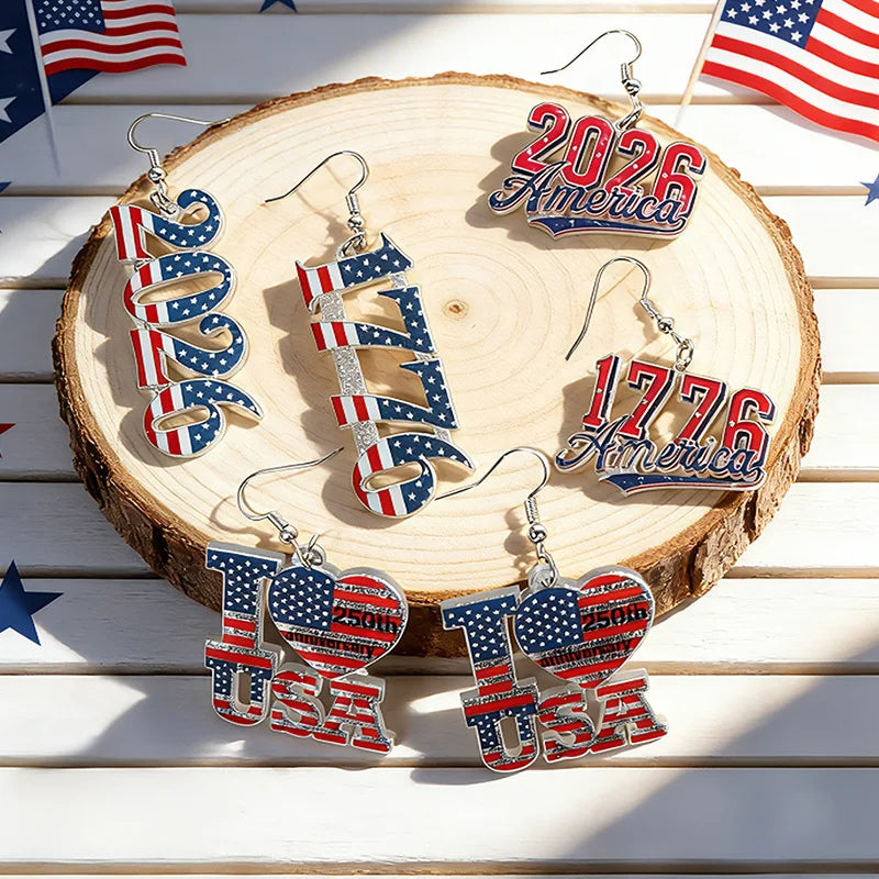 Patriotic American Flag Dangle Earrings