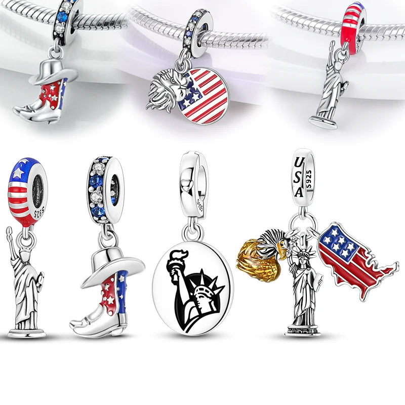 Women’s 925 Silver USA Charm Bead