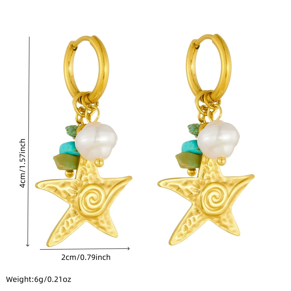 Turquoise Pearl Starfish Stud Earrings