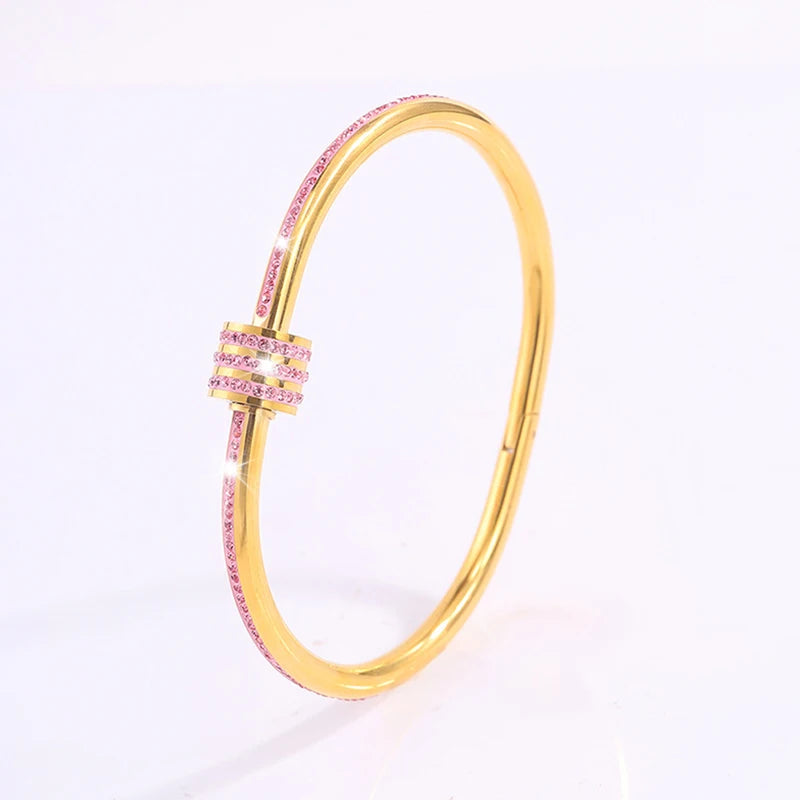 Pink Crystal Gold Bangles
