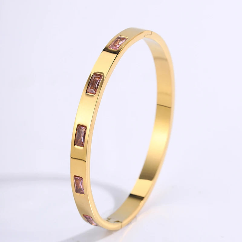 Pink Crystal Gold Bangles
