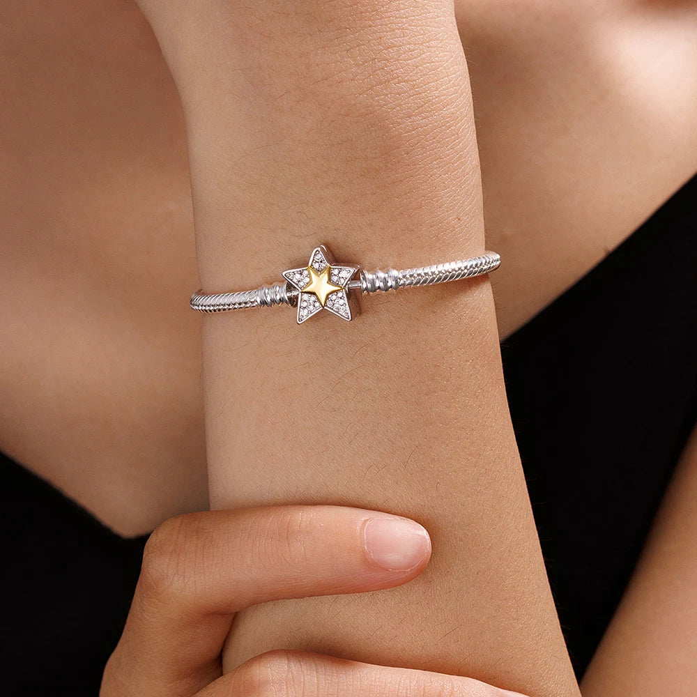 925 Sterling Silver Gold Star Charm Bracelet for Women