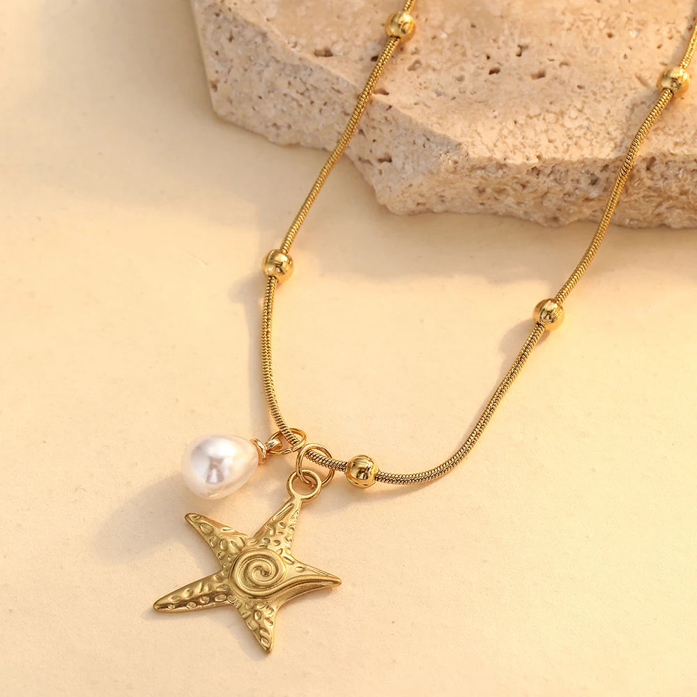 Ocean Pearl Starfish Necklace