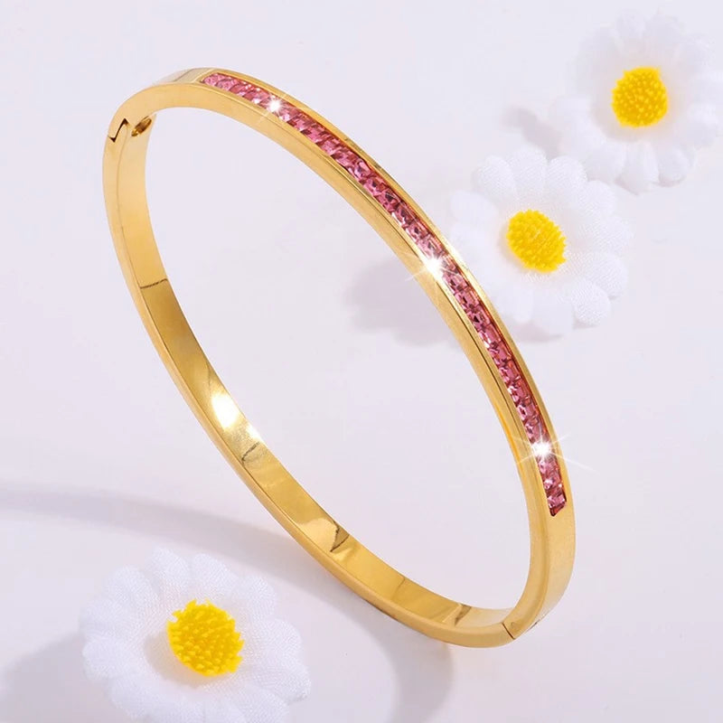 Pink Crystal Gold Bangles