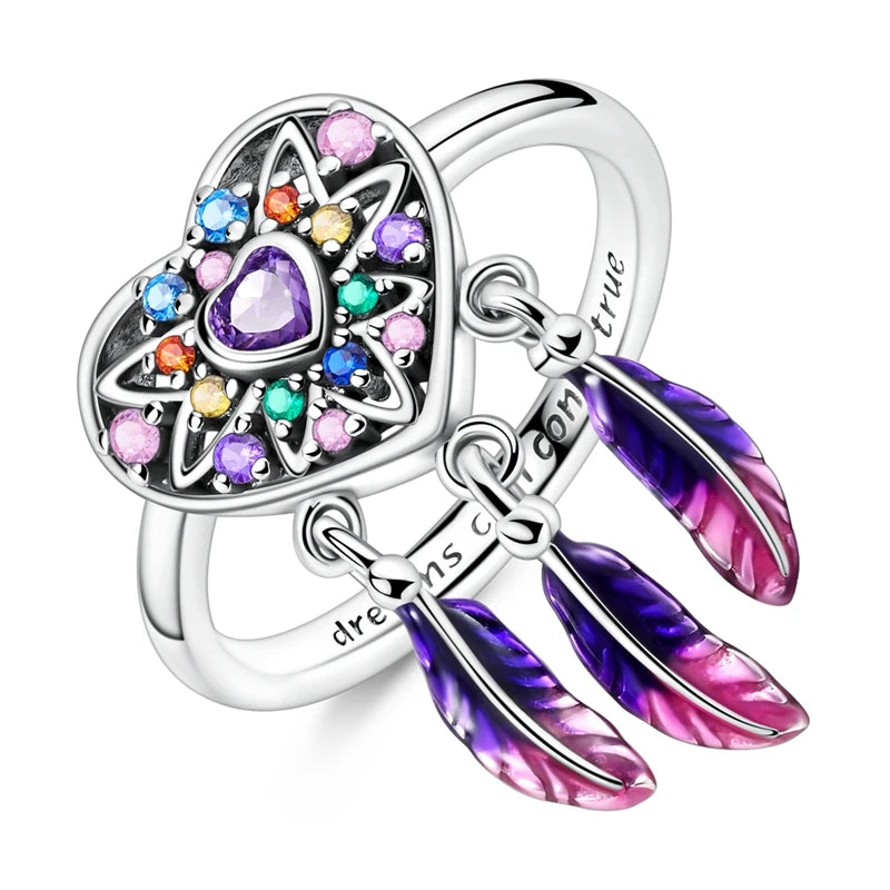925 Sterling Silver Sparkling Heart Dreamcatcher Ring