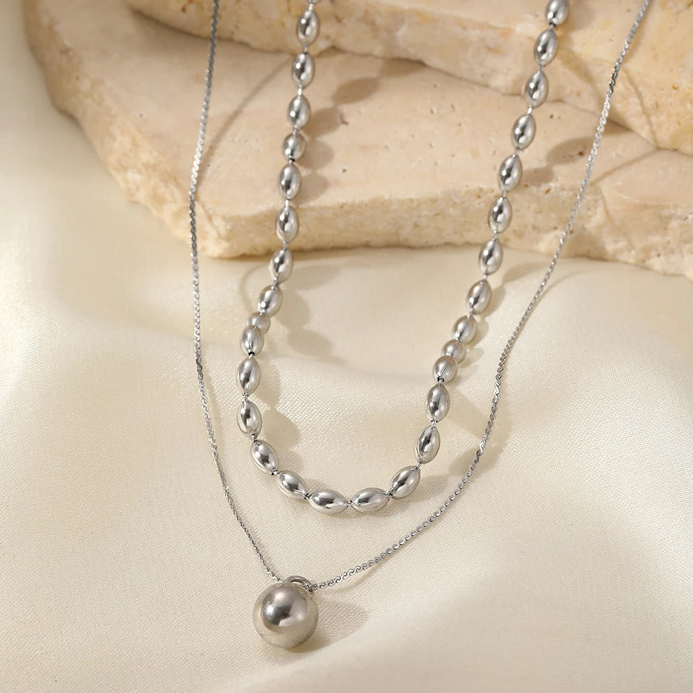 Double Sphere Stainless Steel Necklace