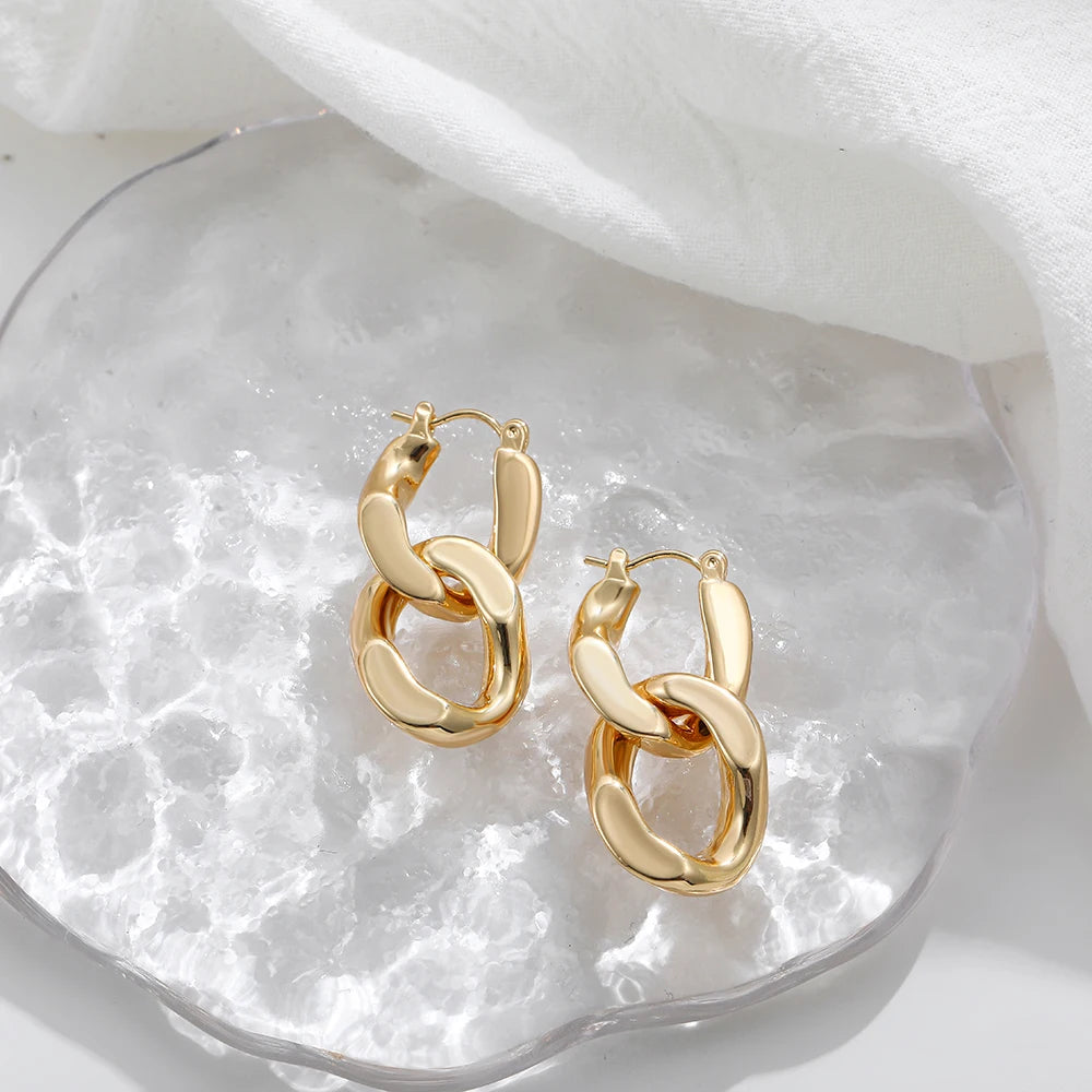 Gold Twist Hoop Drop Earrings