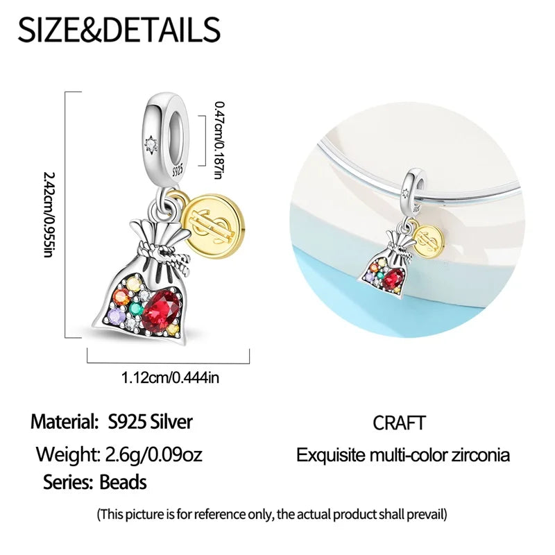 Original 925 Silver Lucky Money Bag Charm