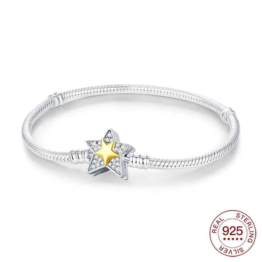 925 Sterling Silver Gold Star Charm Bracelet for Women