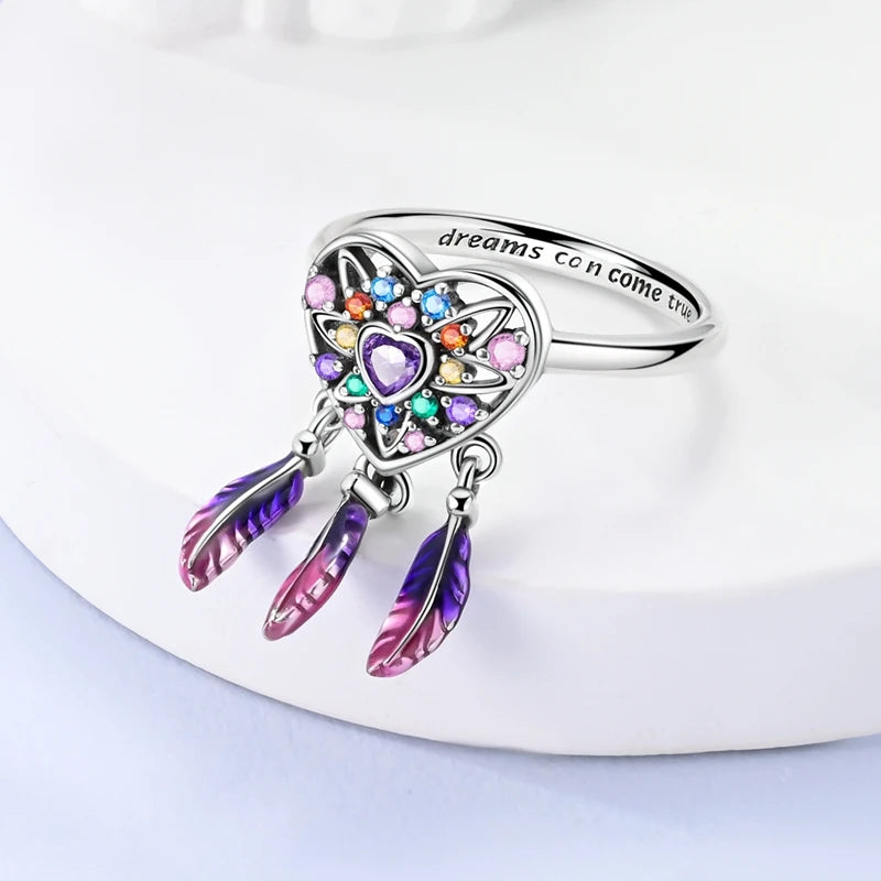 925 Sterling Silver Sparkling Heart Dreamcatcher Ring