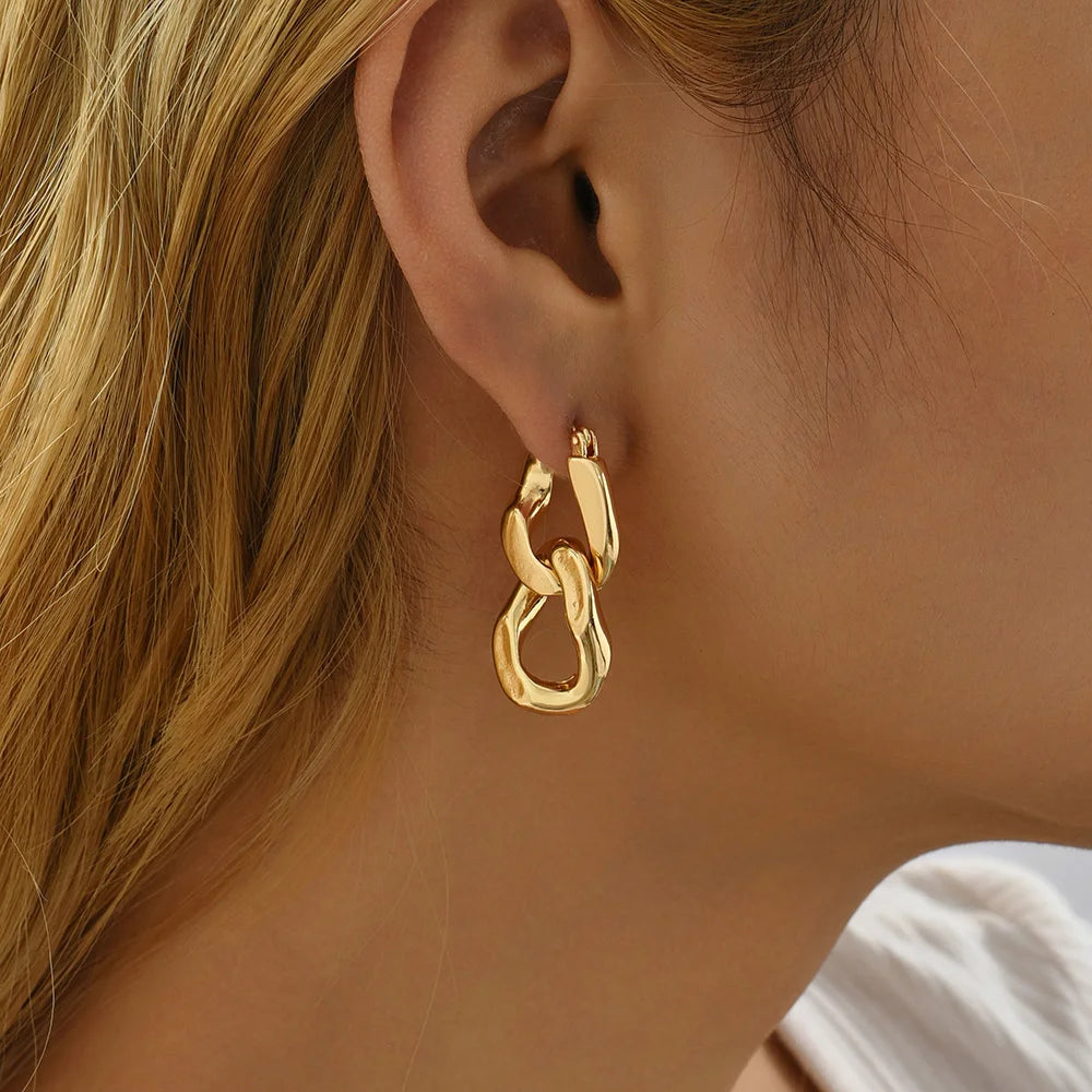 Gold Twist Hoop Drop Earrings