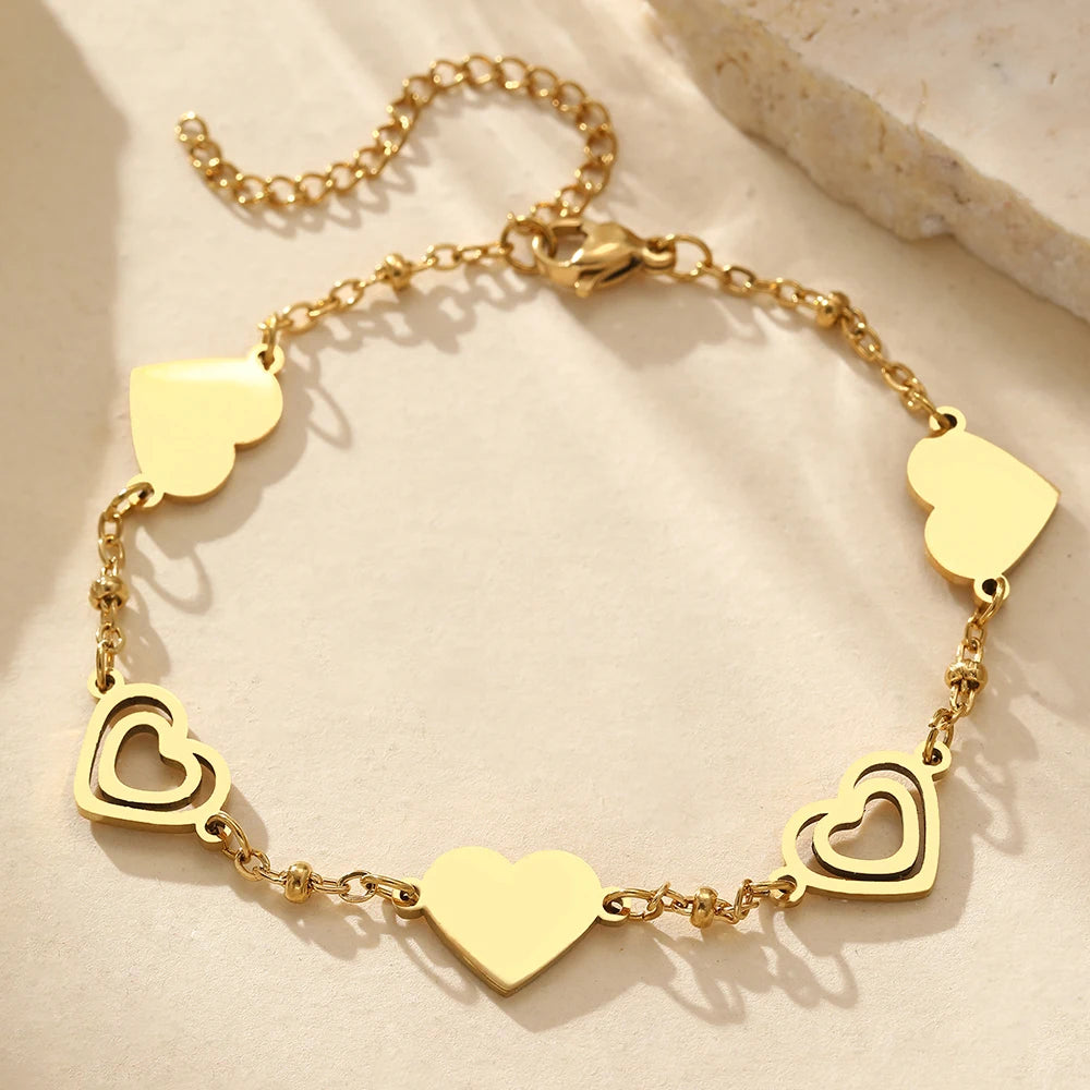 Noble Double Heart Stainless Steel Bracelet