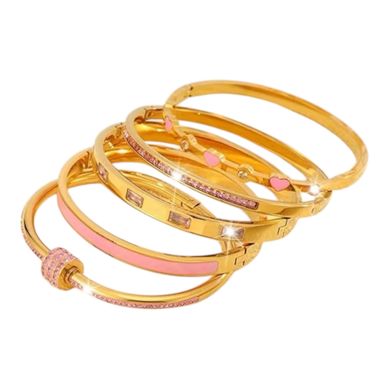 Pink Crystal Gold Bangles