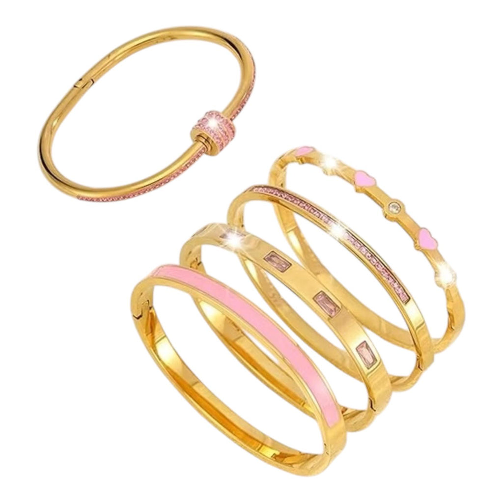 Pink Crystal Gold Bangles