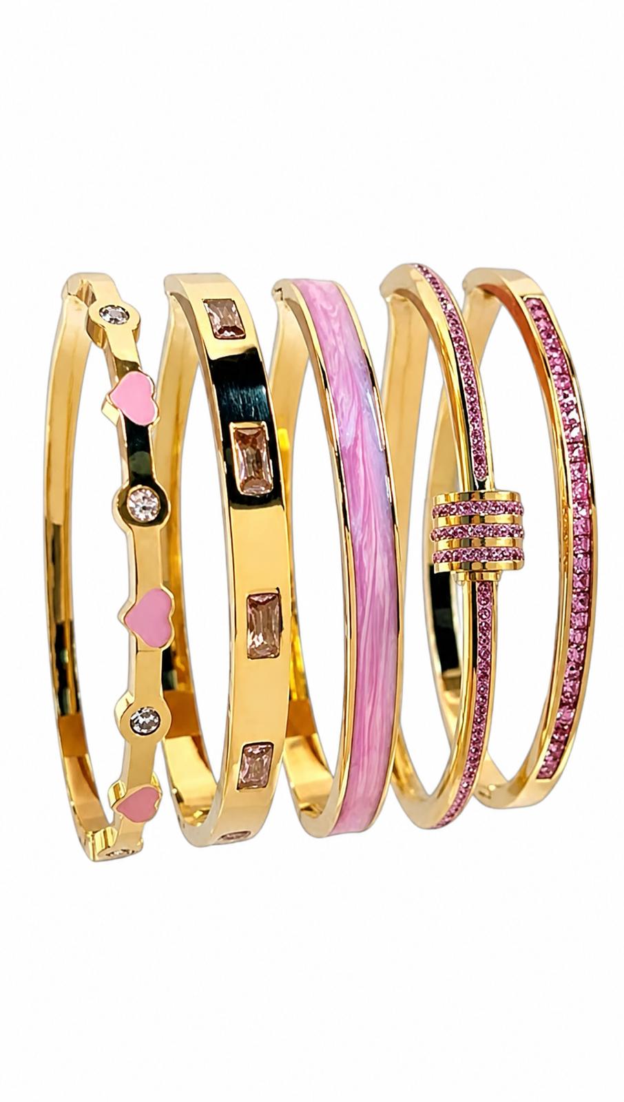 Pink Crystal Gold Bangles