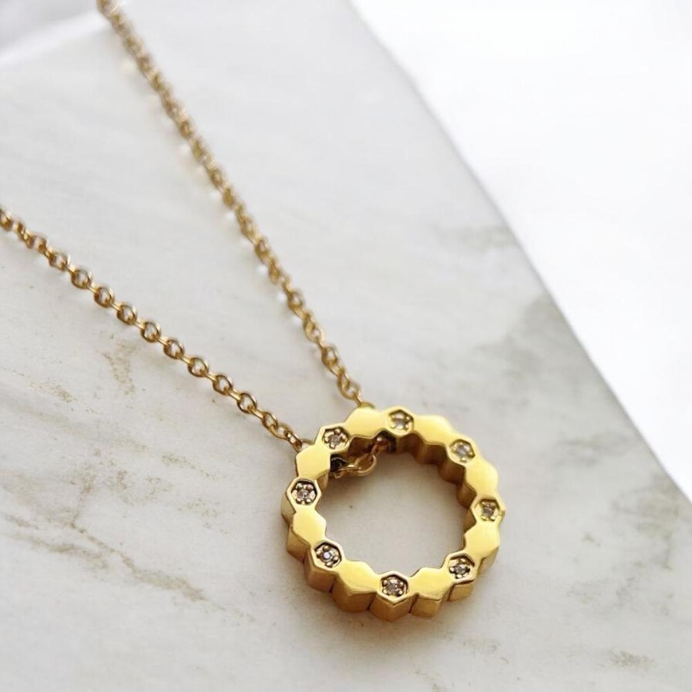 Honeycomb Zircon Gold Necklace