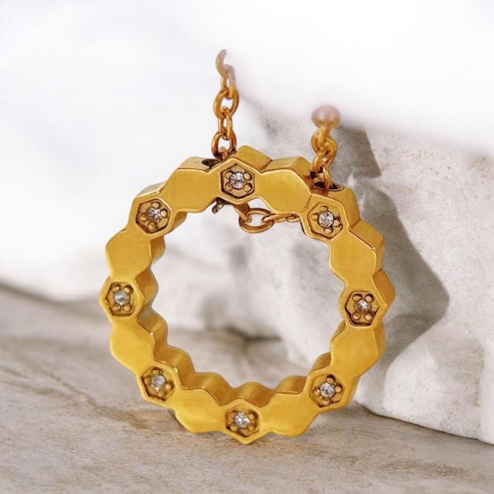 Honeycomb Zircon Gold Necklace